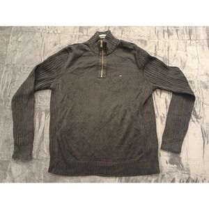 Tommy Hilfiger Mens Gray 1/4 Zip Ribbed Knit Sweater Classic Fit Size Medium‎